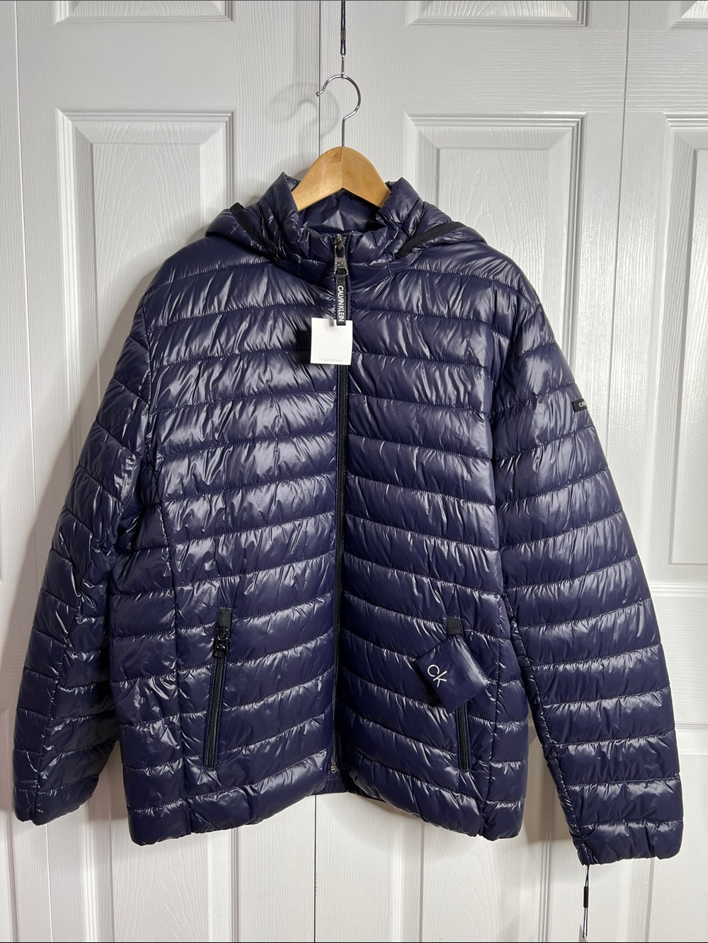 Calvin Klein Navy Hooded Lightweight Puffer Packable Jacket